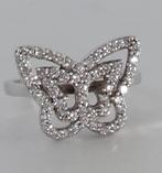 Zilveren ring vlinder met zirkonia 925 zilver maat 16, Sieraden, Tassen en Uiterlijk, Met kristal, Ophalen of Verzenden, Kleiner dan 17