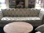 Chesterfield leren bank witte leten bank, Huis en Inrichting, Ophalen, Gebruikt, 75 tot 100 cm, Leer