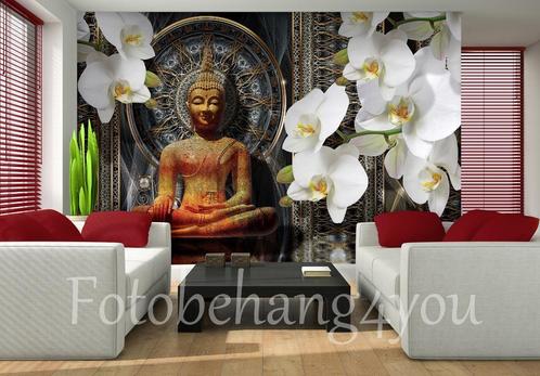 Buddha beeld met orchidee fotobehang, boeddha behang, Huis en Inrichting, Stoffering | Behang, Verzenden