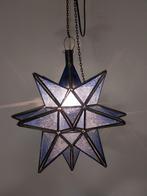 Vintage Marokkaanse Ster Hanglamp Blauw Glas, Ophalen of Verzenden, Gebruikt, Glas, Minder dan 50 cm