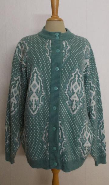 Mooi folklore/Noors groen/wit vintage wol mix print vest! XL beschikbaar voor biedingen