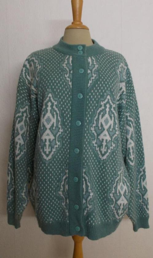 Mooi folklore/Noors groen/wit vintage wol mix print vest! XL, Kleding | Dames, Truien en Vesten, Zo goed als nieuw, Maat 46/48 (XL) of groter