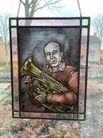 Glas in lood Tuba speler - 28x37 cm, Antiek en Kunst, Ophalen of Verzenden