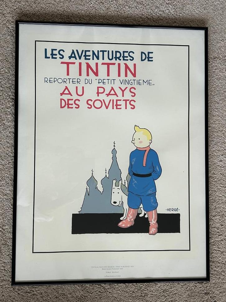Zeefdruk Kuifje in de Sovjet Unie, Verzamelen, Stripfiguren, Zo goed als nieuw, Plaatje, Poster of Sticker, Kuifje, Ophalen of Verzenden
