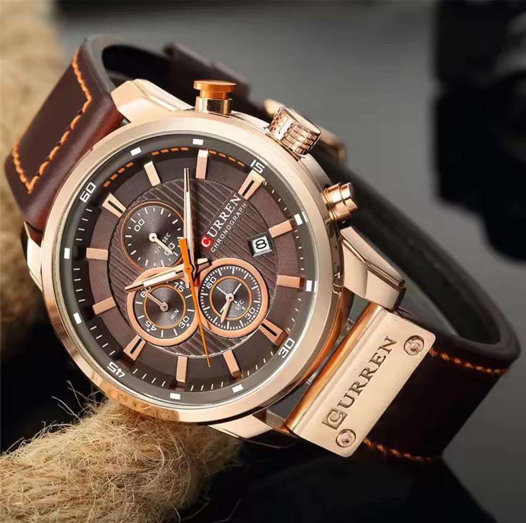 Stijlvol Curren Polshorloge met Bruine Leren Band, Sieraden, Tassen en Uiterlijk, Horloges | Heren, Overige merken, Overige materialen