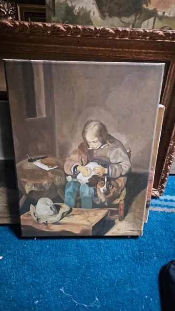 Schilderij 40x30 - Man met hond beschikbaar voor biedingen