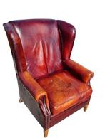 Klassieke Chesterfield oor fauteuil bruin rood leer+ BEZORGD, Gebruikt, ., Chesterfield, Ophalen of Verzenden