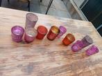 Set gekleurde waxinelichtjes glaasjes, Ophalen of Verzenden, Zo goed als nieuw, Overige materialen, Minder dan 25 cm