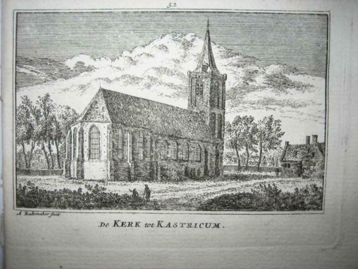 052 / Castricum  de Kerk Kopergravure 18e Eeuw, Antiek en Kunst, Kunst | Etsen en Gravures, Ophalen of Verzenden