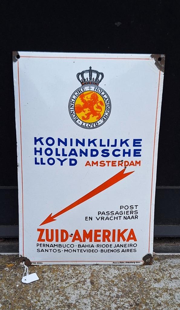 Emaille reclamebord van de Koninklijke Hollandsche Lloyd., Verzamelen, Merken en Reclamevoorwerpen, Gebruikt, Reclamebord, Ophalen of Verzenden