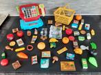Mini's boodschapjes + mand 50 stuks kassa speelgeld pinpas, Ophalen of Verzenden, Gebruikt, Kunststof, Speelkeuken-accessoire