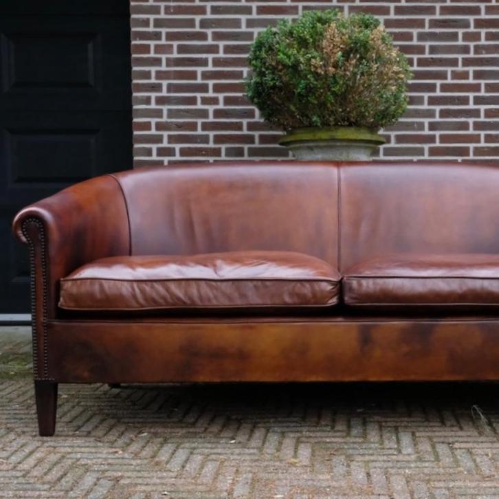 Design bank     lounge - Engels - leer, Huis en Inrichting, Fauteuils, Zo goed als nieuw, Leer, 125 cm of meer, Minder dan 75 cm
