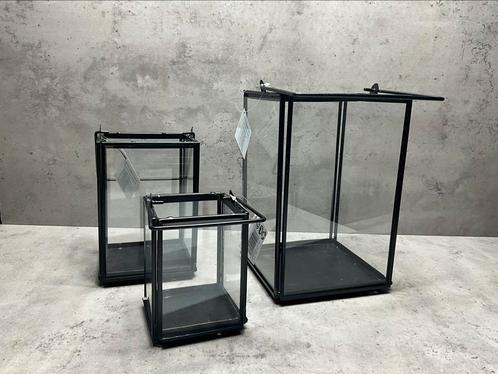 Lantaarn windlicht zwart set van 3 stuks, Huis en Inrichting, Woonaccessoires | Kandelaars en Kaarsen, Nieuw, Ophalen of Verzenden