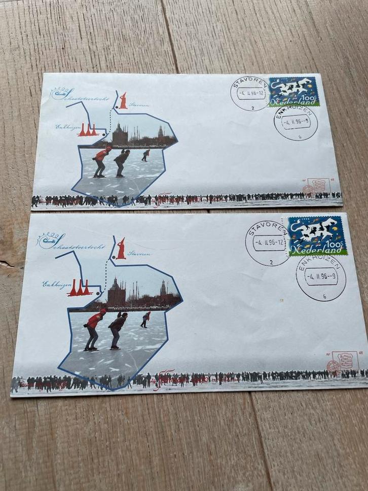 2x Enkhuizer Eerstedag-enveloppe Elfstedentocht 1996, Postzegels en Munten, Postzegels | Eerstedagenveloppen, Beschreven, Nederland