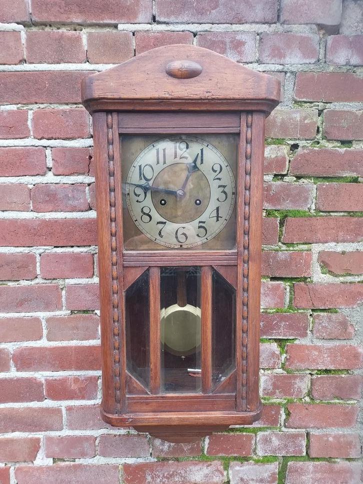 Bimbamklok, Art Deco regulateurklok in eikenhouten kast., Antiek en Kunst, Antiek | Klokken, Ophalen of Verzenden
