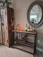 Industriele sidetable wijnkastje tafeltje staal en hout, Huis en Inrichting, Ophalen