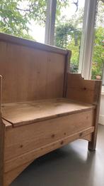 Oud grenen houten klepbankje, Ophalen