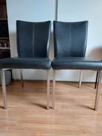 Twee eetkamerstoelen met kunstleer en metalen onderstel, Huis en Inrichting, Stoelen, Ophalen, Gebruikt, Twee, Zwart