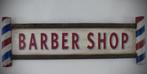 Uniek groot handgeschilderd barbershop houten reclame bord, Reclamebord, Ophalen of Verzenden, Zo goed als nieuw