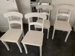 7 Brocante Witte Houten Eetkamerstoelen, Gebruikt, Wit, Ophalen of Verzenden, Vier