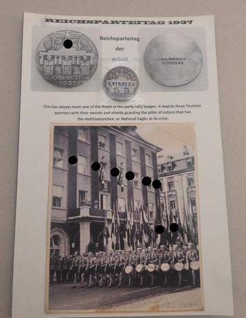 Propaganda medaille Reichsparteitag 1937+ postkaart+ foto's. beschikbaar voor biedingen