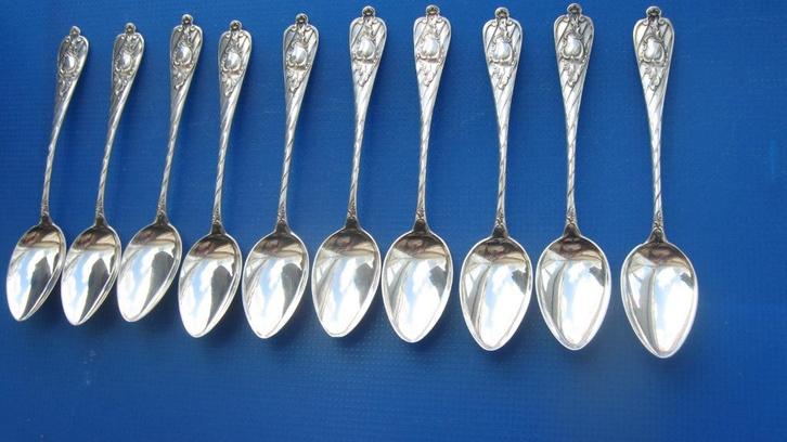 Zilveren set van 10 Art Nouveau periode 900 lepeltjes, Antiek en Kunst, Antiek | Goud en Zilver, Zilver, Verzenden