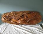 Prachtig Iepen Houtsnijwerk - Draak en Parel - 106 cm, Antiek en Kunst, Ophalen of Verzenden