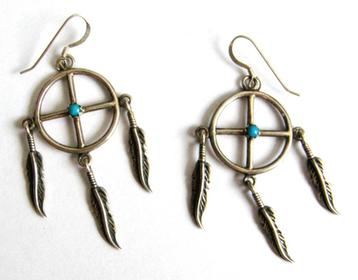 Mooie Sterling Zilver Dromenvanger Oorbellen met turquoise beschikbaar voor biedingen