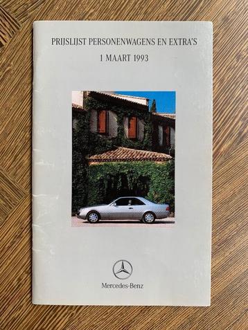 Prijslijst Mercedes-Benz personenwagens maart 1993 beschikbaar voor biedingen