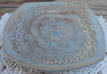 Handgemaakt keramiek schaaltje beige / lichtblauw HERFST beschikbaar voor biedingen