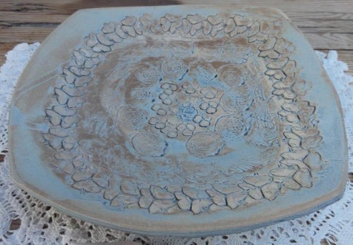 Handgemaakt keramiek schaaltje beige / lichtblauw HERFST, Huis en Inrichting, Woonaccessoires | Schalen en Manden, Gebruikt, Schaal