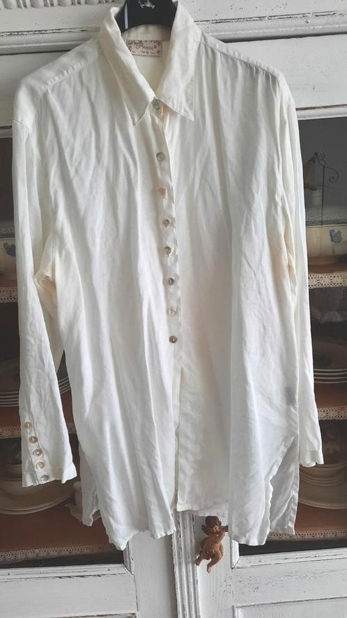 Roomwitte 100% linnen blouse 44 van Prizzi for Zij, Kleding | Dames, Blouses en Tunieken, Zo goed als nieuw, Maat 42/44 (L), Wit