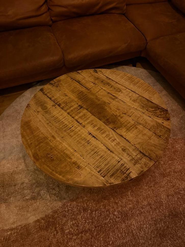 Salontafel 90 cm – houten blad + metalen frame, industrieel, Huis en Inrichting, Tafels | Salontafels, Gebruikt, Minder dan 50 cm