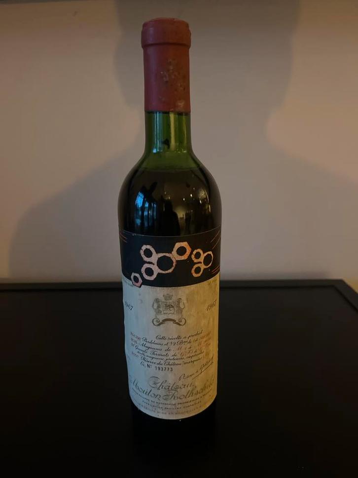 Zeldzame Château Mouton Rothschild 1967, Verzamelen, Wijnen, Gebruikt, Rode wijn, Frankrijk, Vol, Ophalen of Verzenden