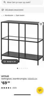 Stellingkast zwartbruin/glas 100x93 cm, Ophalen, Zo goed als nieuw