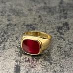 14k gouden ring robijn rood heren zegelring, Ophalen of Verzenden, Nieuw, Goud