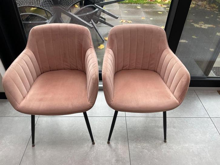2x Eetkamerstoelen como roze velours Stoer, Huis en Inrichting, Stoelen, Zo goed als nieuw, Twee, Metaal, Overige kleuren, Ophalen