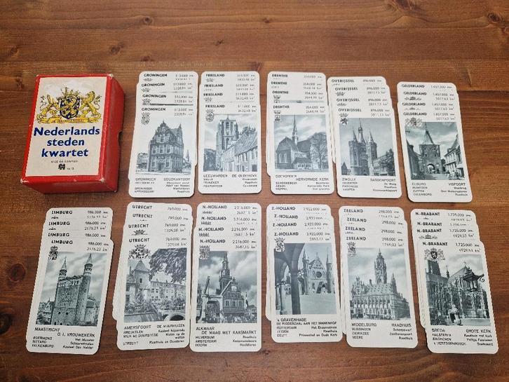 Nederlands Steden Kwartet – JUMBO Vintage uit 1965, Verzamelen, Speelkaarten, Jokers en Kwartetten, Gebruikt, Kwartet(ten), Ophalen of Verzenden