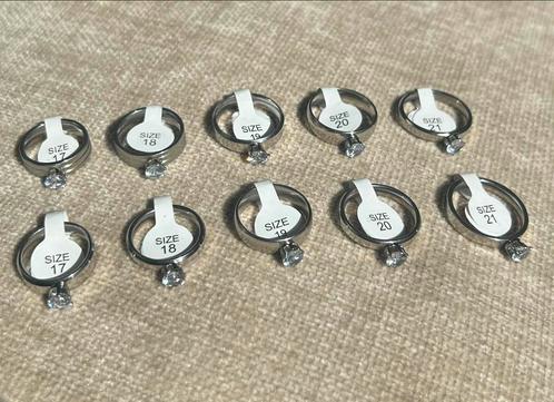 Set 10x ringen met steentje zilver (maat 17-21), Sieraden, Tassen en Uiterlijk, Ringen, Nieuw, Dame, Zilver, IJzer of Staal, Ophalen of Verzenden