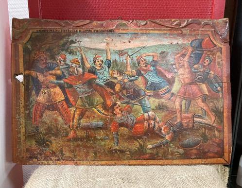 Handbeschilderd wagenschot vroeg 19e eeuws  Sicilië., Antiek en Kunst, Antiek | Kleden en Textiel, Ophalen of Verzenden