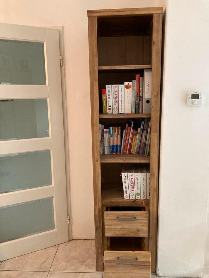 Boekenkast accacia hout met lades, Huis en Inrichting, Kasten | Boekenkasten, Gebruikt, Minder dan 50 cm, 150 tot 200 cm, 25 tot 50 cm