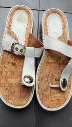 Witte leer en kurk Ara dames sandalen voetbed kurk maat 42 G, Wit, Ara, Gedragen, Sandalen of Muiltjes