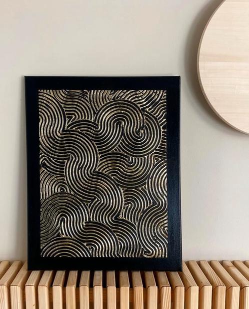 Schilderij Ikigai - reliëf en bladgoud - Stash, Antiek en Kunst, Kunst | Schilderijen | Abstract, Ophalen of Verzenden