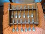 Mooi houten lepelrek met 12 tinnen lepeltjes, Ophalen of Verzenden