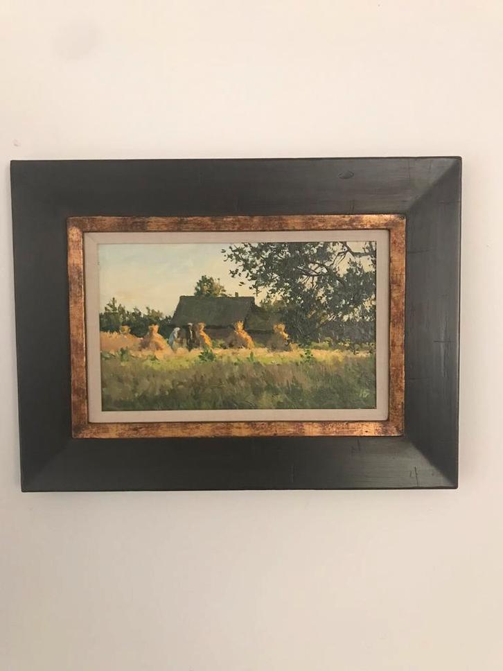 Igor Barchatkov, boerderij met graanschoven., Antiek en Kunst, Kunst | Schilderijen | Klassiek, Ophalen of Verzenden