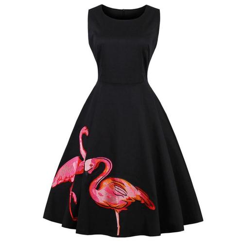 Zwart flamingo jurkje rockabilly retro jurk dames vrouwen, Kleding | Dames, Jurken, Nieuw, Zwart, Knielengte, Verzenden