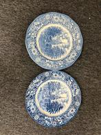 Verzameling blauwe borden Staffordshire Ironstone, Antiek en Kunst, Ophalen of Verzenden
