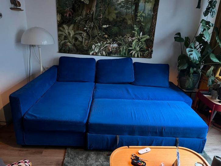 Ikea Friheten blauwe hoes - cover, Huis en Inrichting, Slaapkamer | Slaapbanken, Zo goed als nieuw, Tweepersoons, Ophalen of Verzenden