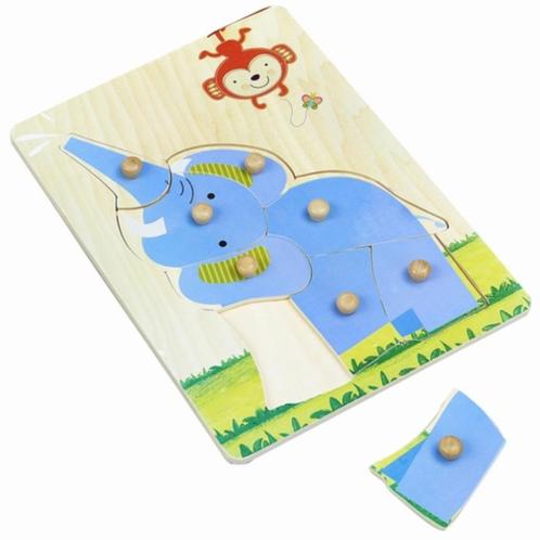 Houten puzzel olifant 9 stukjes, Kinderen en Baby's, Speelgoed | Kinderpuzzels, Nieuw, 6 maanden tot 2 jaar, Minder dan 10 stukjes