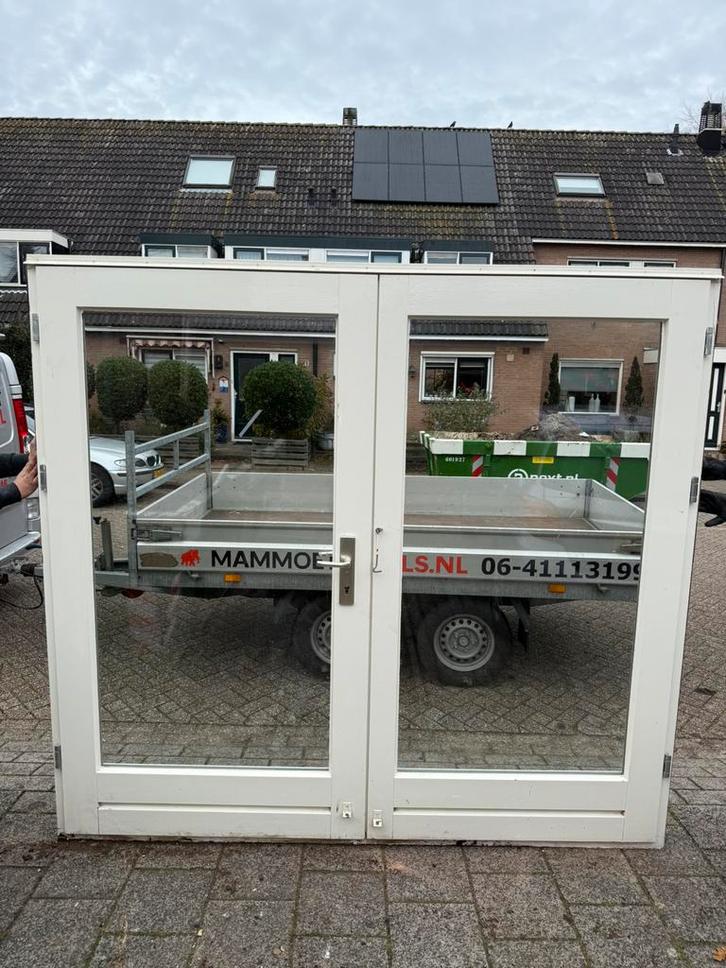 Hardhouten Kozijn met openslaande deuren, Doe-het-zelf en Verbouw, Kozijnen en Schuifpuien, Zo goed als nieuw, Deurkozijn, Hout